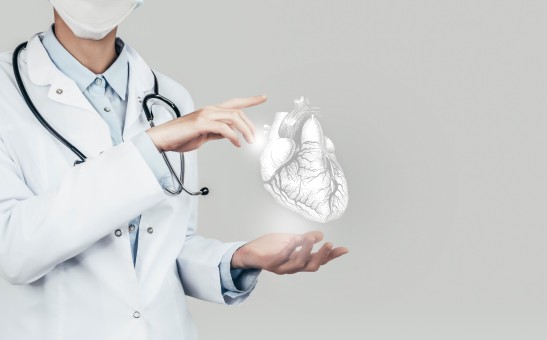 Arzt hält digitales Herz 